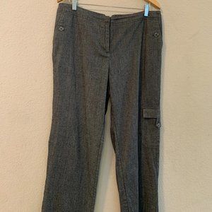 J Jill Cargo Pants Size14 Charcoal Gray Trousers Herringbone Knit Full Wide Leg